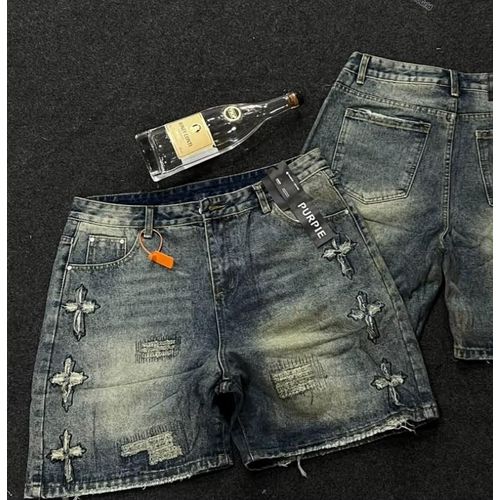 Fashion Vintage-wash distressed denim shorts