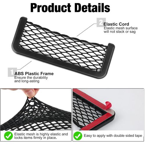 product_image_name-Generic-4 PCS Car Storage Net, Elastic Organizer Pocket with ABS Plastic Frame, Adhesive Seat Side Back Mesh Holder, Easy to Install-3