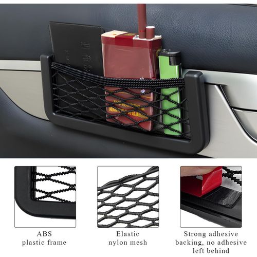 product_image_name-Generic-4 PCS Car Storage Net, Elastic Organizer Pocket with ABS Plastic Frame, Adhesive Seat Side Back Mesh Holder, Easy to Install-5