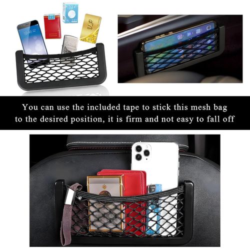 product_image_name-Generic-4 PCS Car Storage Net, Elastic Organizer Pocket with ABS Plastic Frame, Adhesive Seat Side Back Mesh Holder, Easy to Install-6