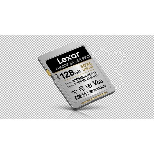 LEXAR 128GB ARMOR SILVER PRO SDXC UHS-II CARD UP TO  280MB/S READ UP TO 120MB/S WRITE C10 U3 V6