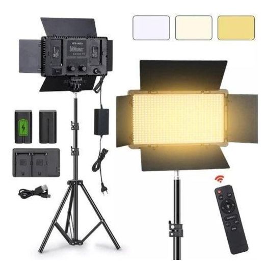 Generic PRO LED 800 + 2 BATTERIES + CHARGER DOCK + CABLE +2.1m Tripod Stand + Remote, Professional Video & Photo Varicolour 3200-6500K LED Lights Kit for Livestream, Studio, Vlog, Make-up, Podcast Tiktok