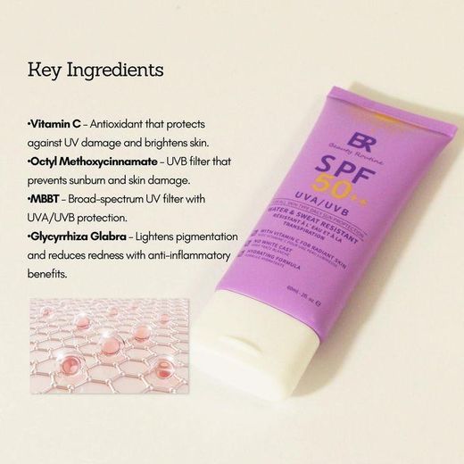 Beauty Routine BEAUTY-ROUTINE SPF50 BRIGHTENING SUNSCREEN NO WHITE CAST WATER RESISTANT HYDRATING FORMULA 60ML. - image 3