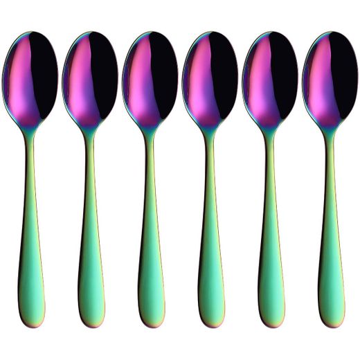 Generic 6 Dinner Spoons Set, Rainbow 7.5inch Stainless Steel Cutlery