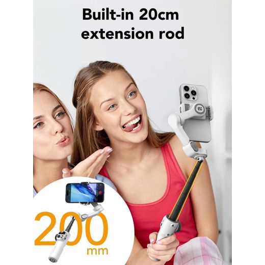 Aochuan X2 Smart  Gimbal Stabilizer for iPhone, Built-in 20cm Extension Rod, 3-axis Handheld Smartphone Gimbal, Foldable Phone Tracking Tripod Selfie Stick w/OLED Display, Video Recording, White - image 4