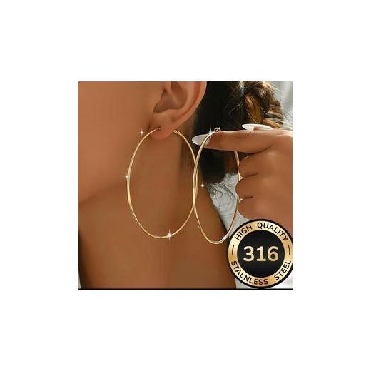Clo  1 Pair Stylish Plated Large Hoop Earrings for Women - Elegant and Simple Circular Design Novelty Earrings