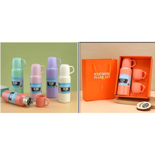 Generic Vacuum Stainless Hot Water Flask With 2 Cups Gift Set