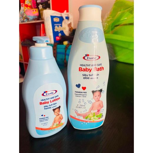 Exotic  Healthy And Safe Baby Lotion 500ml + Baby Bath 750ml - Parabens Free
