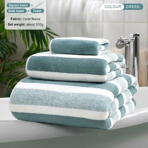 Generic 3pcs set of soft bath towels, modern stripe design, super absorbent and quick drying towels