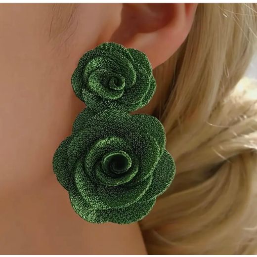 Floral Fabric Earrings-Green