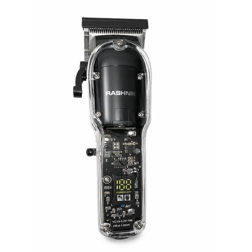 Rashnik Transparent Rechargeable hair clipper with  LED indicator display and DLC-coated blades 