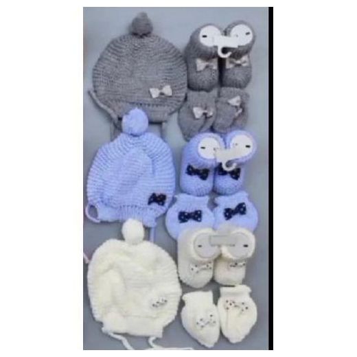 Generic 3 Caps+ 3 Pair Shoes Socks + 3 Pair Hand Cover For New Born Baby