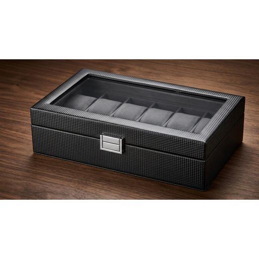 Fashion Exquisite 12 grids Carbon Fiber Finish Wristwatches Organizer with Transparent Glass - image 2
