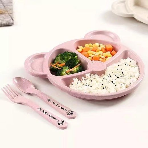 Generic Wheat Bear Children's Tableware Plates for Food Baby Feeding Compartment - image 2