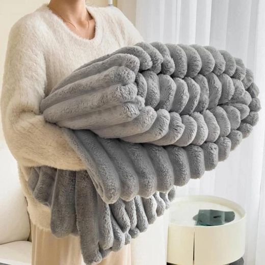 Generic Rabbit Plush Multi-Functional Sofa/Car Blanket, Size: 70x100cm - Gray
