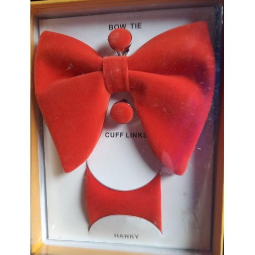 Fashion 1 Velvet Bowtie With Cufflinks & Pocket Square-Orange Colour