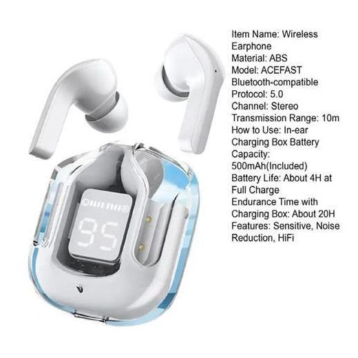 Generic Ultrapods Max Wireless 5.3 Transparent Bluetooth Earbuds