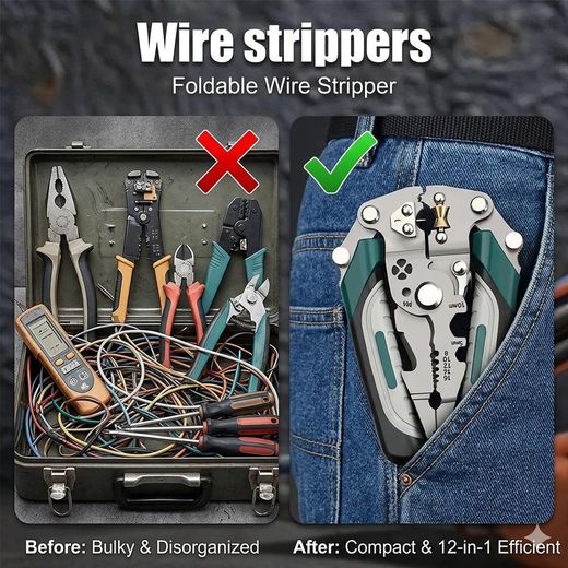 Generic 12-in-1 Professional Foldable Wire Stripper & Cutter - Heavy Duty Multi-functional Pliers for Electricians, Cable Stripping, Shearing & Twisting Tool (Portable Design) - image 4