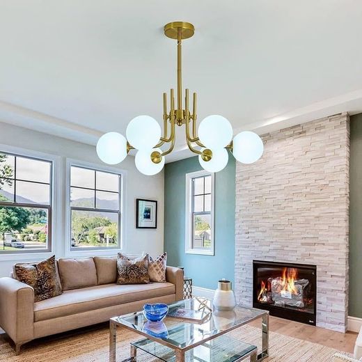 Generic A 6 head Modern Sputnik Chandelier with Milk White Globe Ball Mid Century Gold Pendant Light Semi Flush Mount Ceiling Light Fixture for Dining Room Living Room Kitchen Entryway. - image 3