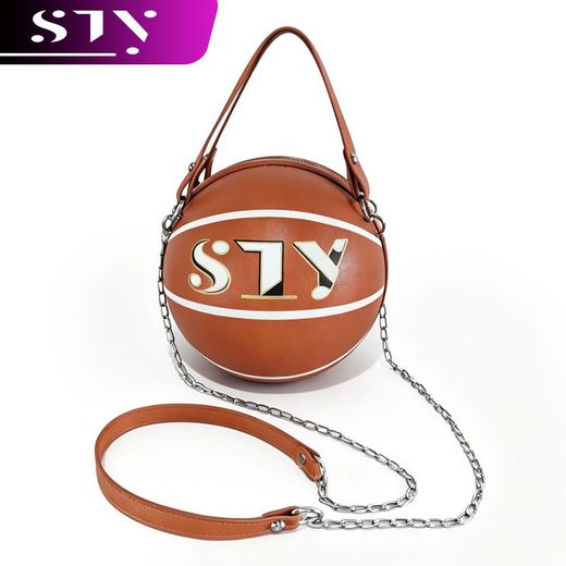 STY Women's Basketball Shaped Crossbody Bag PU Handbags Trendy Sporty Style Bags
