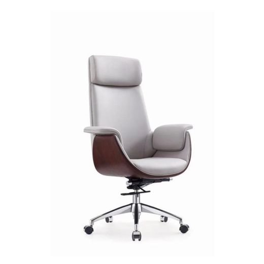 Classic  Executive Office Chair High Black-PU Leather, Wood Accent,Ergonomic, Swivel, Reclining, Chrome Base-Gray 
