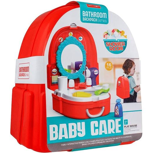 Generic Pretend Play House Toys With Backpack Removable Shower Room 16Pcs