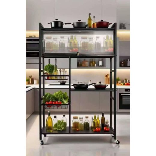 Generic Premium Multi Tier Kitchen Baker Rack Organizer with Dustproof Cabinet and Wheels