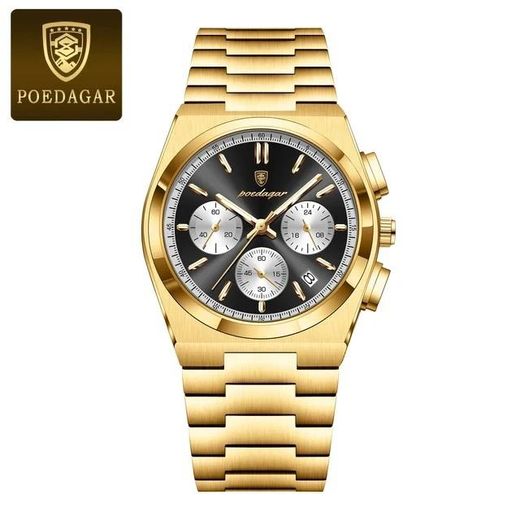 POEDAGAR Stainless Sophisticated Chronograph Chain Silver Designer Wristwatch For Men - image 3