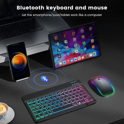 Generic Ultra Slim Rechargeable Bluetooth Keyboard And Mouse Kit For Tablets Phones Laptops PC With RGB Keyboard Light - image 2