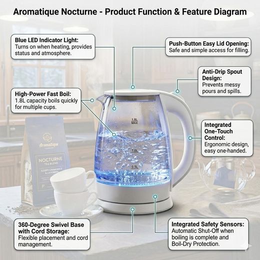 Generic Blue Lght Glass Electric Kettle 1.8 L 1500W - Gold - image 4
