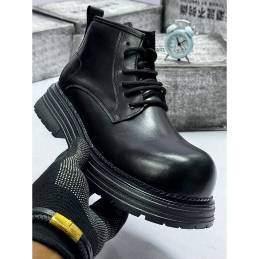 Men Black Leather Ankle Boots - Lace-Up Chunky Sole Boots - Chelsea- Desert Boot Style