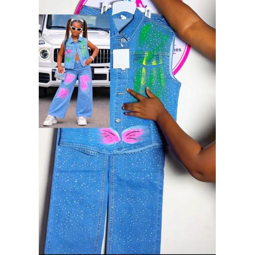 Fashion Unique luxury dazzling stoned thick jean set - image 2