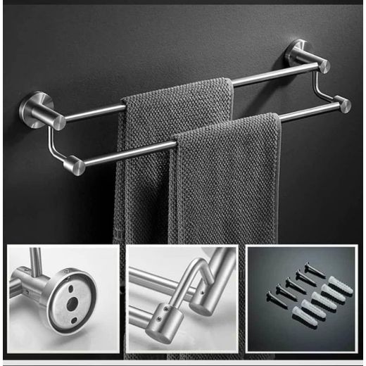 Generic Non-Rust Towel Rack- Wall Mounted Double Towel Bar Holder - image 3