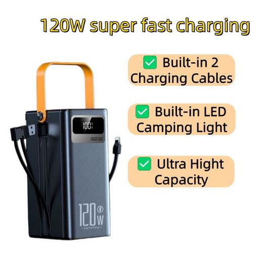 Generic 120W Super Fast Charging Power Bank 50000mAh Ultra Large Capacity Portable Charger with Built-in Cables, LED Camping Light, 7 Devices Simultaneous Charging for Outdoor Travel White - image 2