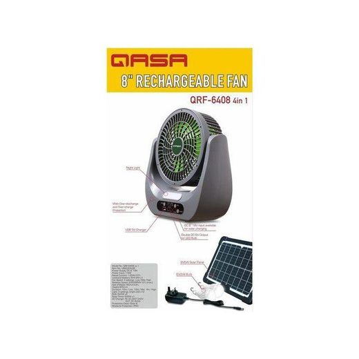 Qasa 8Inches 180 Degree Rechargeable Table Fan Tornado Type 5W9V Solar Panel LED Bulbs QRF-6408 4in1 Grey - image 2