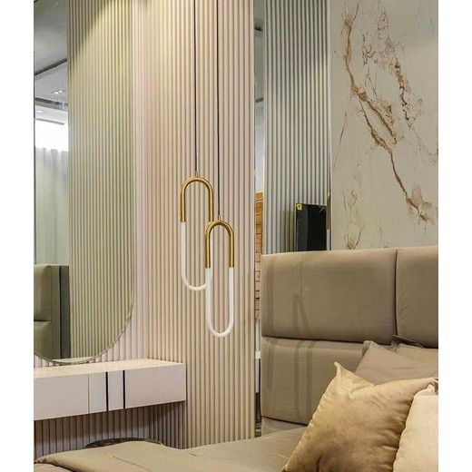 Nordic Modern Minimalist LED Pendant Wall Lamp – U-Shaped Hanging Bedside Light with Warm White Glow – Gold & White Finish - image 2