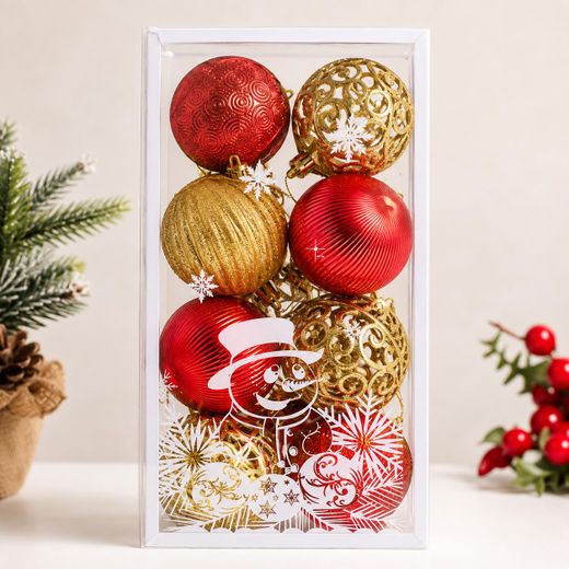 12 Pcs Christmas Tree Bauble Balls Hanging Ornaments - Red & Gold