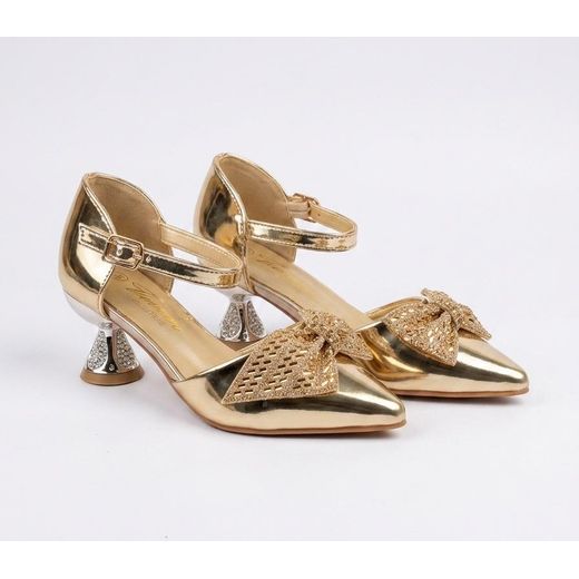 New Girl's Cute Low Heel Shoes - Gold (Small Fitting)itting 