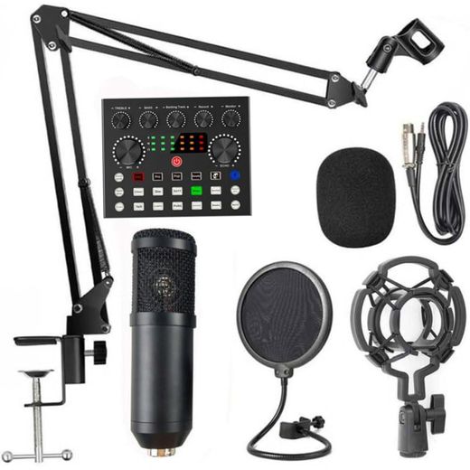 Full Kits Studio Condenser Microphone With Sound Card, Pop Filter & Stand