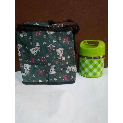 Generic Unique Back To School Green Pattern Design Children Lunch Bag and Food Flask