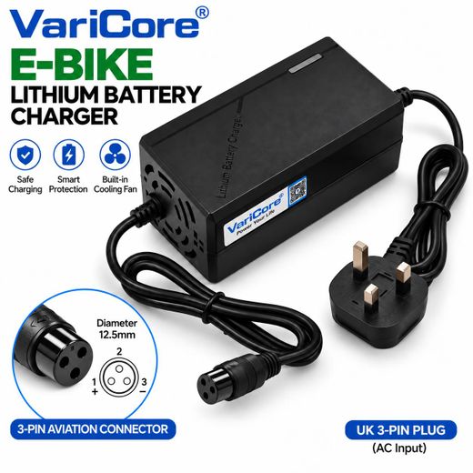 VariCore (Aviation) VariCòre 3pin EBike Lithium Battery Charger Motorcycle E bike – 3 pin Aviation Connector Replacement Charger for 36V 48V & 60V Batteries – 42V/54.6V/67.2V Output Respectively for Elecric Bikes