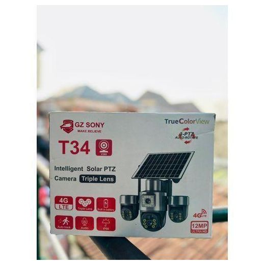 T34 V380-4G Triple lens ptz all rotating solar powered cctv camera +free sim