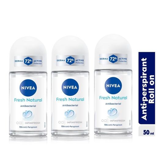 NIVEA Fresh Natural Anti-perspirant Roll-on For Women 72h - 50ml (Pack of 3)