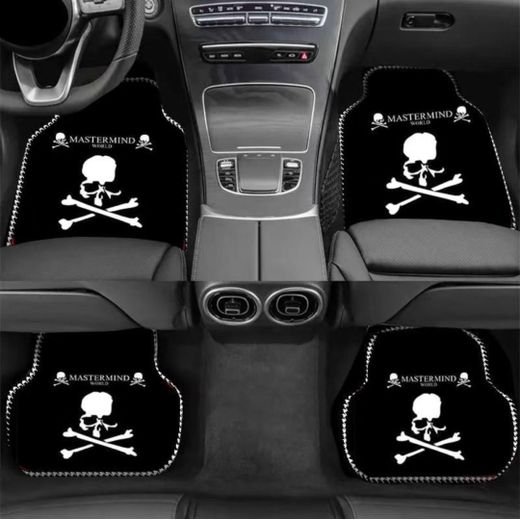 Universal 4-Piece Premium Car Floor Mat Set - Urban Streetwear Graffiti Design (White/Black)