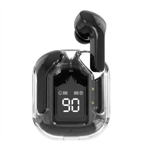 Generic Stylish Glossy Black Wireless Earbuds: Transparent Durable PC Case, Real-Time LED Battery Display & Ergonomic Fit – Perfect for Daily Work, Fitness & Travel in Africa