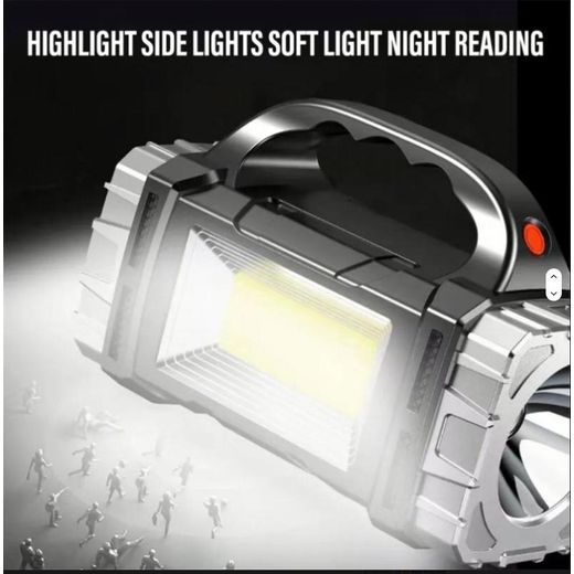 Generic High Power Solar & USB Charge Torch Light Lamp, Flashlight Solar Rechargeable - Bright Flashlight Spotlight, Waterproof Portable Torch Lamp, USB Charging Torch Light for Outdoor Tent Lighting Camping - 25W - image 3