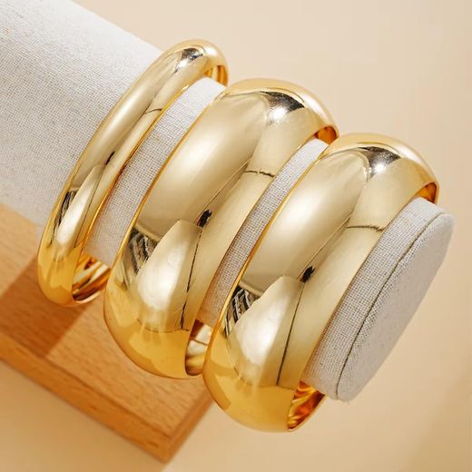 Fashion 3Pcs/Set Classic Geometric Wide Bangles for Women - Gold - image 4