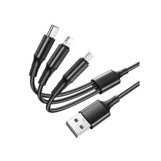 TYPE A1  Universal 3-in-1 Fast Charging USB Cable - Heavy-Duty Multi-Charger Cord (Type-C, Micro-USB, Lightning) for iPhone, iPad, Android Phones & Tablets - Black