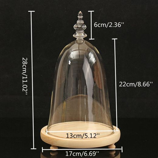 Winwolf Handmade Borosilicate Glass Cloche with Solid Decorative Top Bead & Natural Wood Base - Premium Beauty and the Beast Display Dome (180 x 270mm) - image 3