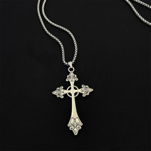 Dou-color Cuban style titanium steel cross necklace - image 3